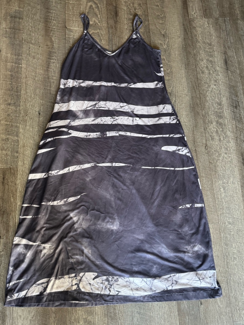 Marble-Stripe Slip Midi Dress — Charcoal Gray
